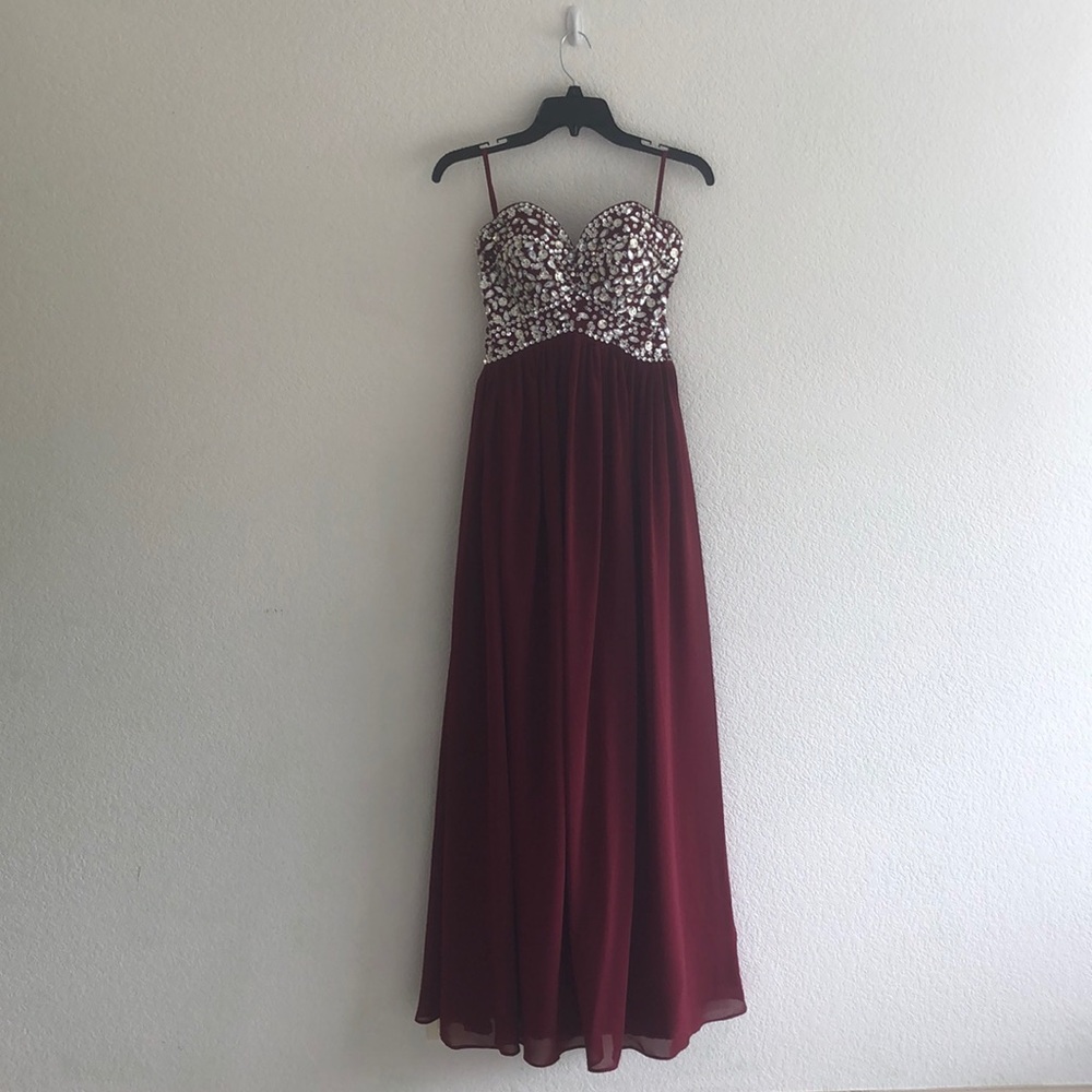 Wine Burgundy long prom dress